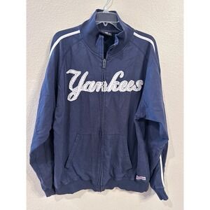 Stitches‎ Yankees Full Zip Track Jacket MLB Baseball White Stripe Size L